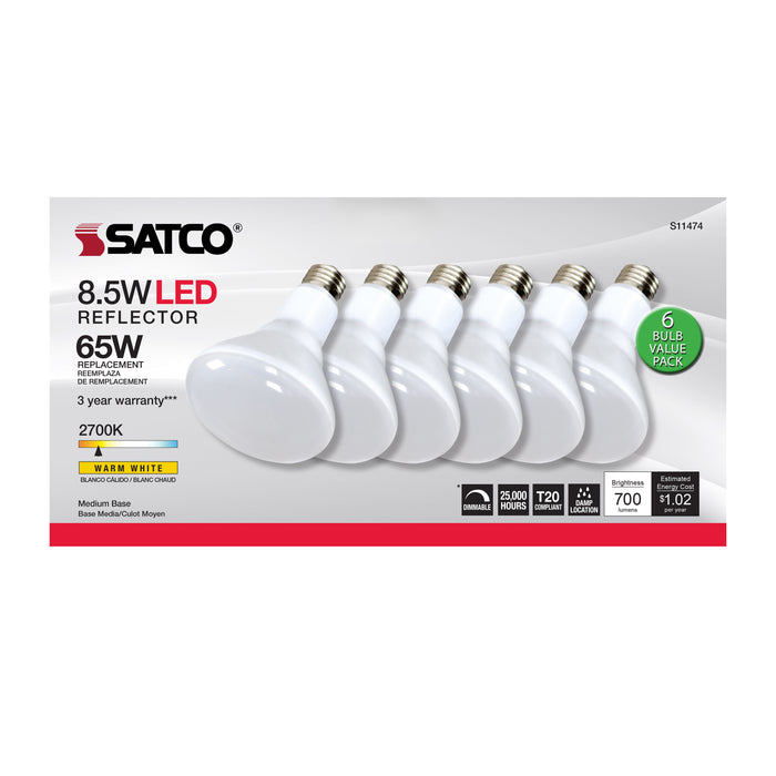 SATCO/NUVO 8.5W BR30 LED 2700K 90 CRI Medium Base 120V Dimmable 6-Pack (S11474)