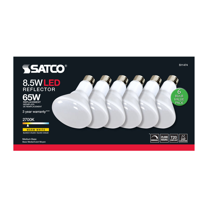 SATCO/NUVO 8.5W BR30 LED 2700K 90 CRI Medium Base 120V Dimmable 6-Pack (S11474)