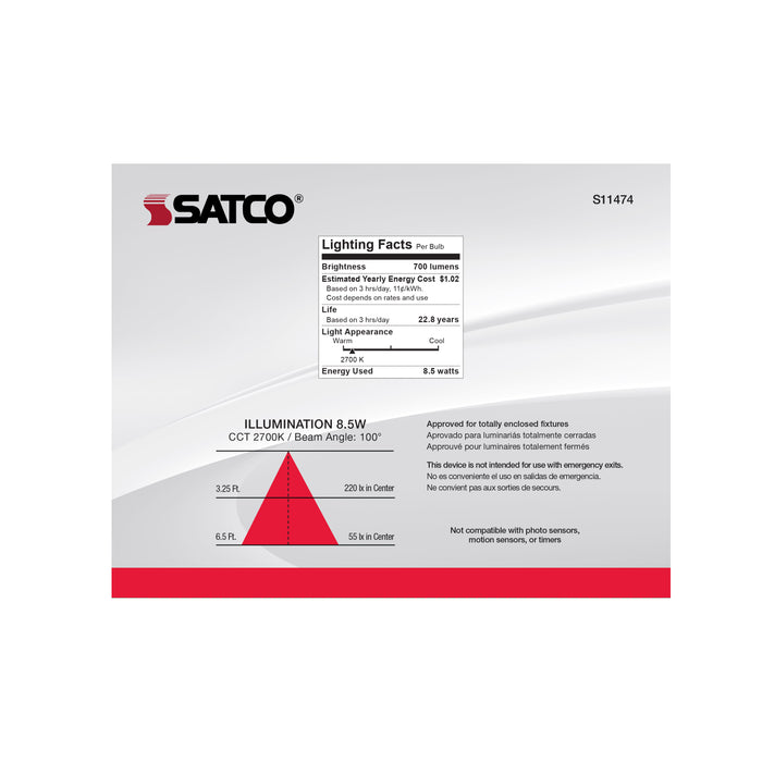 SATCO/NUVO 8.5W BR30 LED 2700K 90 CRI Medium Base 120V Dimmable 6-Pack (S11474)