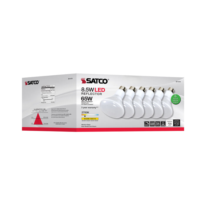 SATCO/NUVO 8.5W BR30 LED 2700K 90 CRI Medium Base 120V Dimmable 6-Pack (S11474)