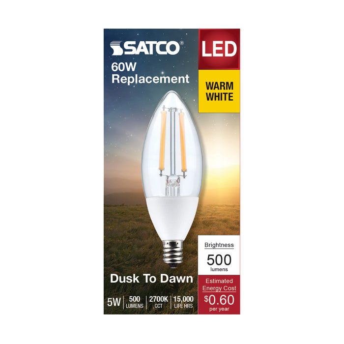 SATCO/NUVO 5W B11 Dusk To Dawn LED 2700K Candelabra Base 120V 90 CRI With Photocell (S11477)