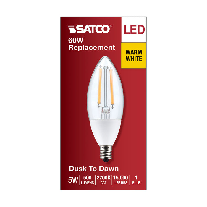 SATCO/NUVO 5W B11 Dusk To Dawn LED 2700K Candelabra Base 120V 90 CRI With Photocell (S11477)