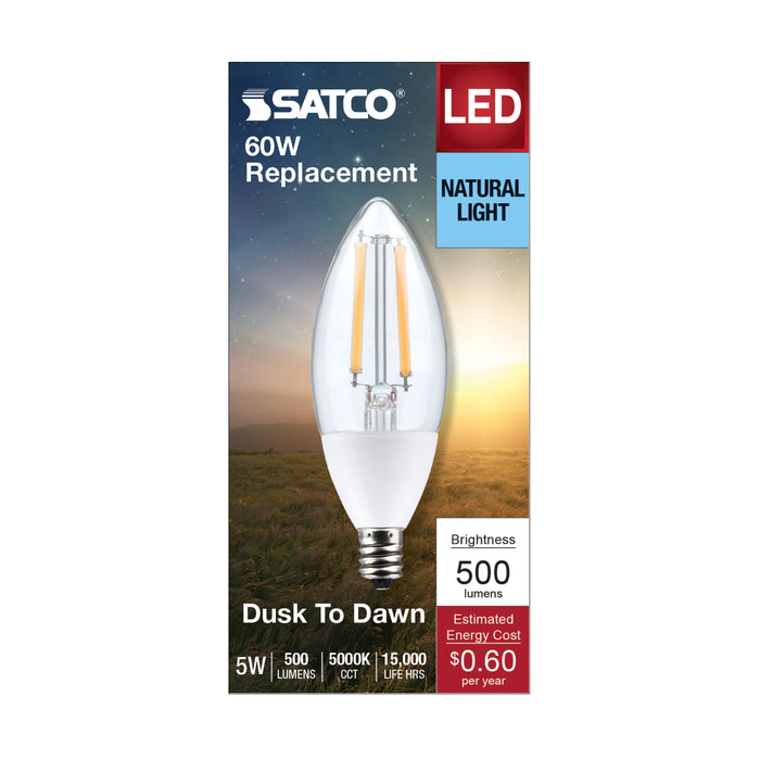 SATCO/NUVO 5W B11 Dusk To Dawn LED 5000K Candelabra Base 120V 90 CRI With Photocell (S11478)