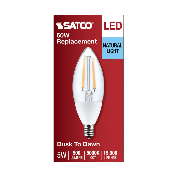 SATCO/NUVO 5W B11 Dusk To Dawn LED 5000K Candelabra Base 120V 90 CRI With Photocell (S11478)