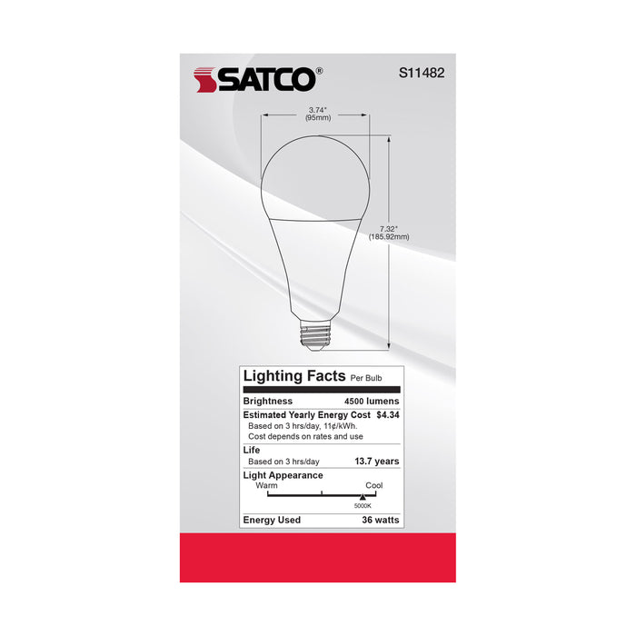 SATCO/NUVO Ultra Bright Utility Lamp 36W PS30 LED Dimmable White Finish Medium Base 5000K 120V High Lumen (S11482)