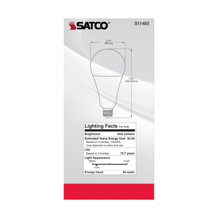 SATCO/NUVO Ultra Bright Utility Lamp 36W PS30 LED Dimmable White Finish Mogul Base 2700K 120V High Lumen (S11483)