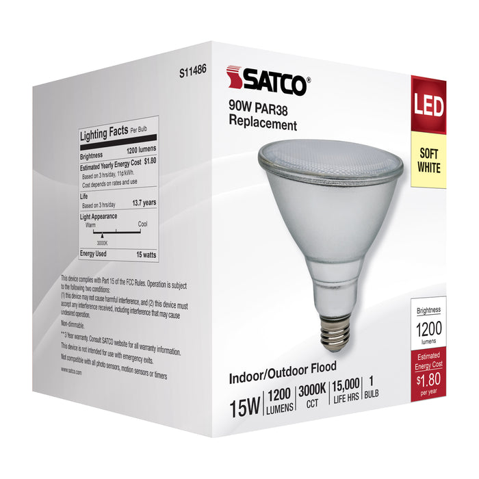SATCO/NUVO 15W PAR38 LED 3000K Medium Base 120-277V 90 CRI (S11486)