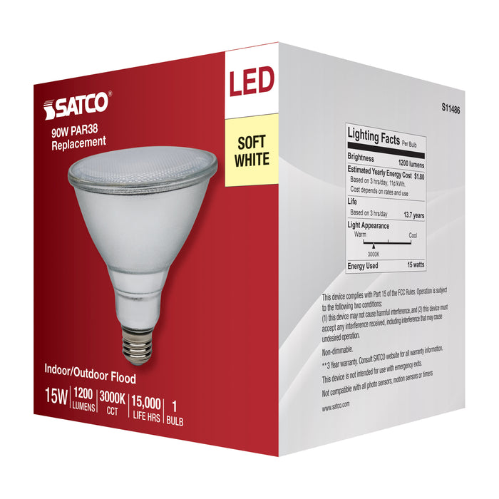 SATCO/NUVO 15W PAR38 LED 3000K Medium Base 120-277V 90 CRI (S11486)