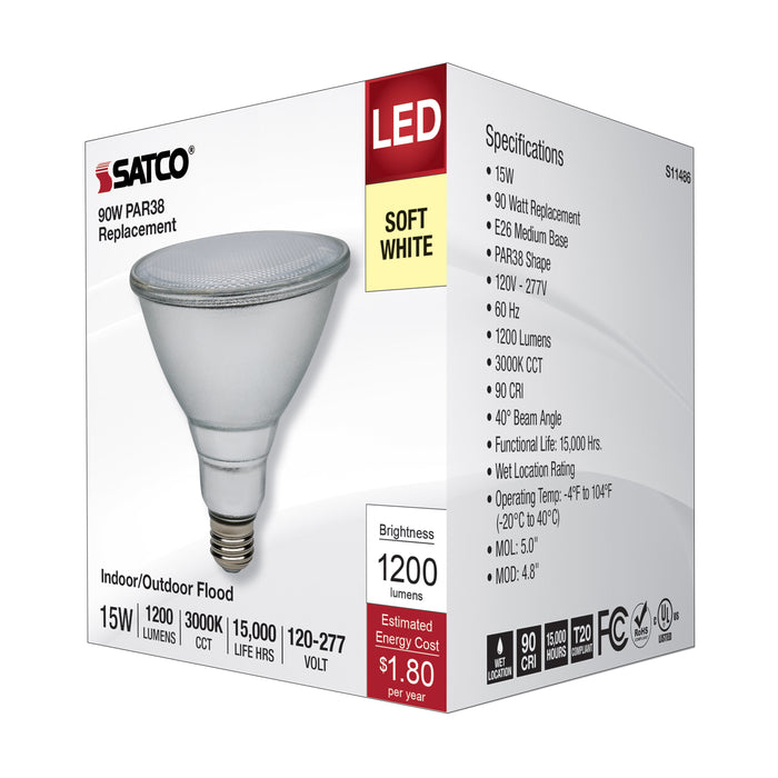 SATCO/NUVO 15W PAR38 LED 3000K Medium Base 120-277V 90 CRI (S11486)