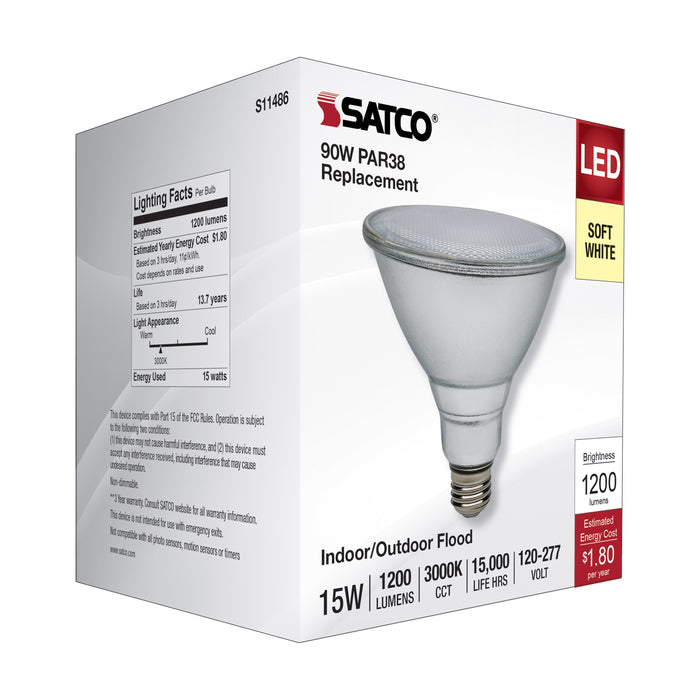SATCO/NUVO 15W PAR38 LED 3000K Medium Base 120-277V 90 CRI (S11486)