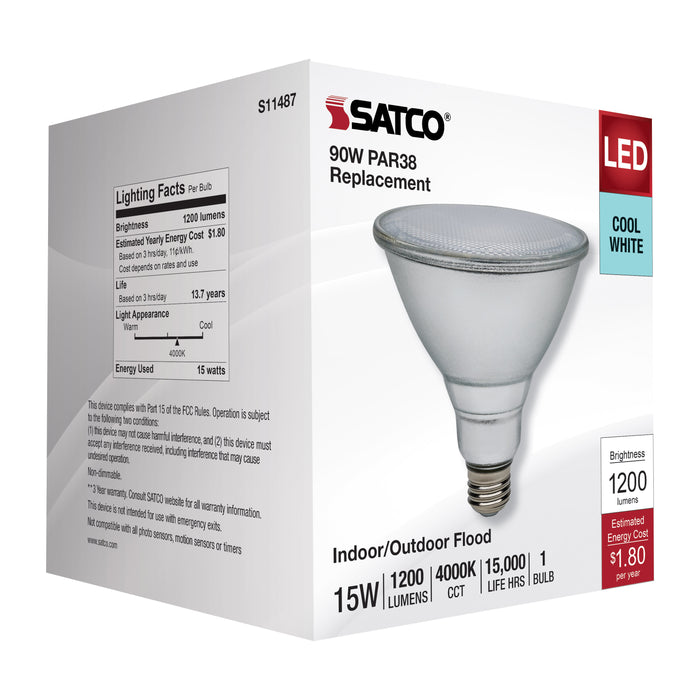 SATCO/NUVO 15W PAR38 LED 4000K Medium Base 120-277V 90 CRI (S11487)