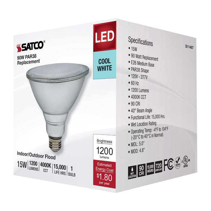 SATCO/NUVO 15W PAR38 LED 4000K Medium Base 120-277V 90 CRI (S11487)