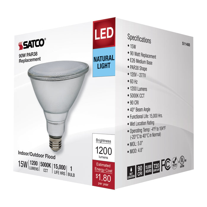 SATCO/NUVO 15W PAR38 LED 5000K Medium Base 120-277V 90 CRI (S11488)