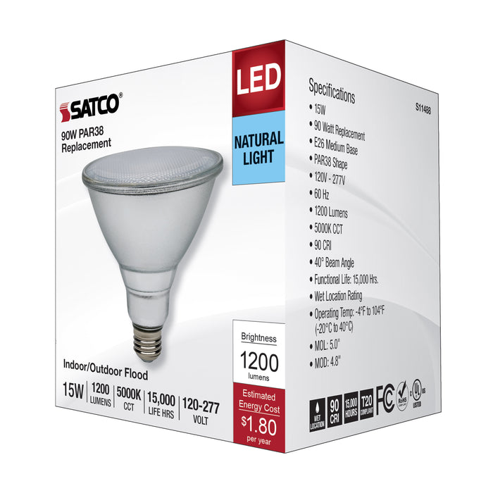 SATCO/NUVO 15W PAR38 LED 5000K Medium Base 120-277V 90 CRI (S11488)