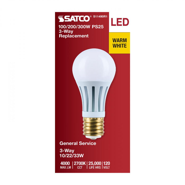 SATCO/NUVO Wattage Selectable 10W/22W/33W PS25 LED Three-Way Lamp E39D Mogul Base 2700K White Finish 120V (S11490R1)