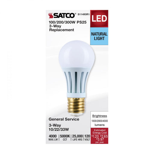 SATCO/NUVO Wattage Selectable 10W/22W/33W PS25 LED Three-Way Lamp E39D Mogul Base 5000K White Finish 120V (S11493R1)