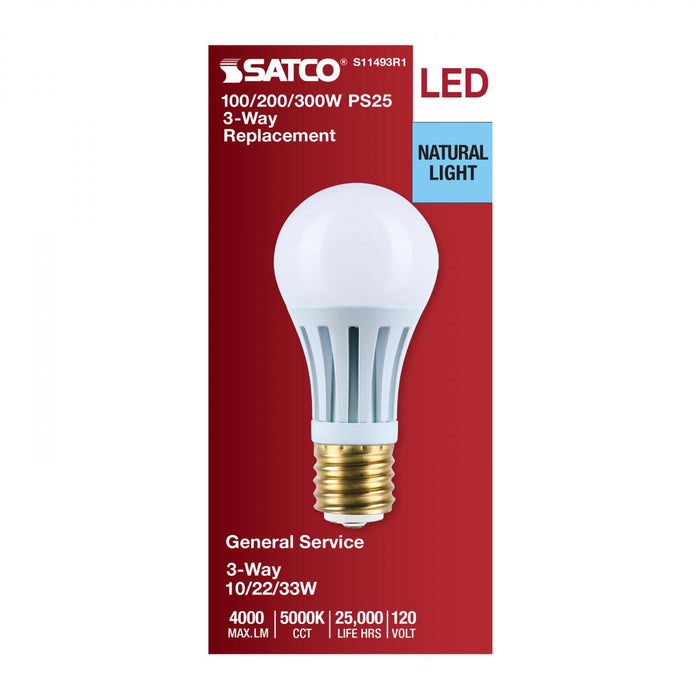 SATCO/NUVO Wattage Selectable 10W/22W/33W PS25 LED Three-Way Lamp E39D Mogul Base 5000K White Finish 120V (S11493R1)