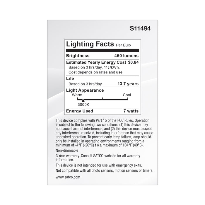 SATCO/NUVO 7W Economy LED PAR20 3000K 35 Degree Beam Angle Medium Base 120-277V Silver Finish (S11494)