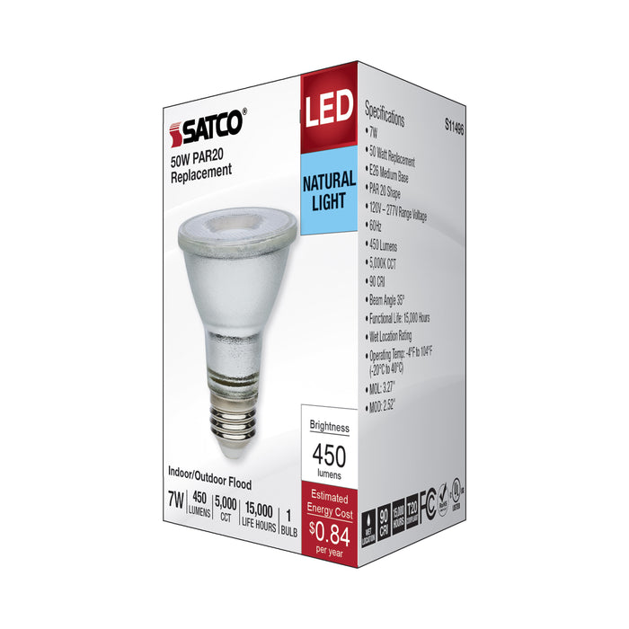 SATCO/NUVO 7W Economy LED PAR20 5000K 35 Degree Beam Angle Medium Base 120-277V Silver Finish (S11496)