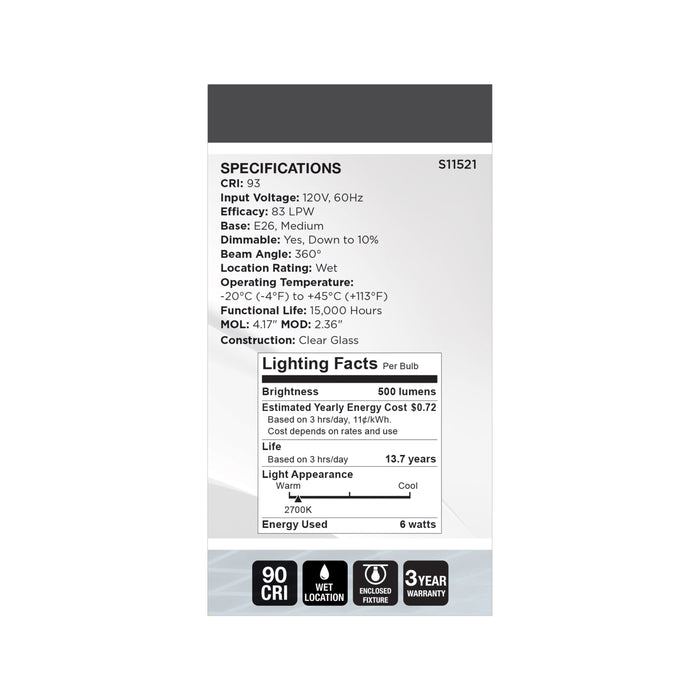 SATCO/NUVO 6W LED Flex Gray Coil Filament A19 2700K 500Lm 120V Dimmable Medium E26 Base Clear (S11521)