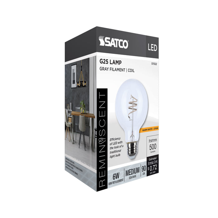 SATCO/NUVO 6W LED Flex Gray Coil Filament G25 2700K 500Lm 120V Dimmable Medium E26 Base Clear (S11522)