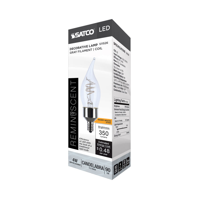 SATCO/NUVO 4W LED Flex Gray Coil Filament CA11 2700K 350Lm 120V Dimmable Candelabra E12 Base Clear (S11526)