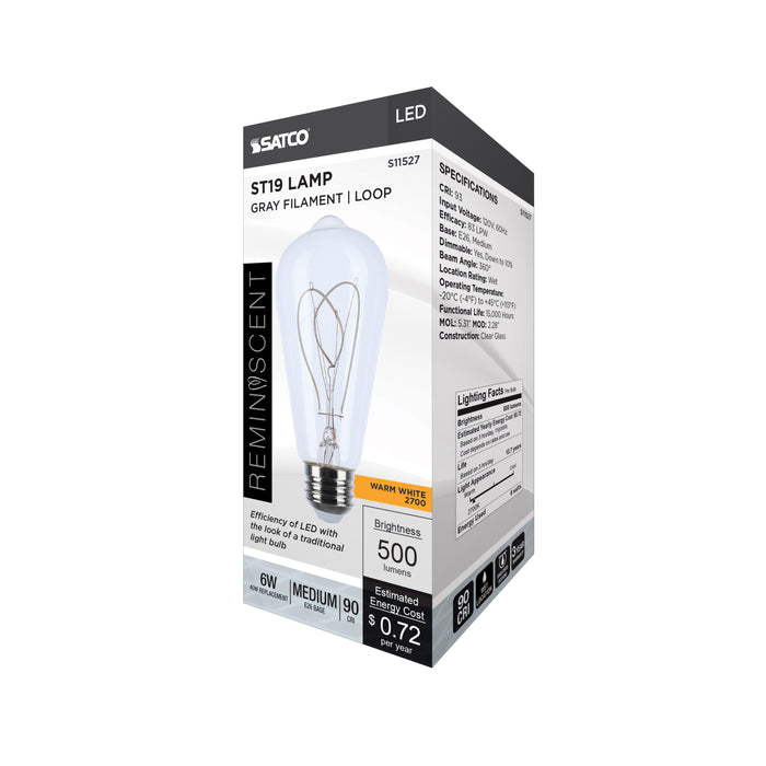 SATCO/NUVO 6W LED Flex Gray Filament ST19 Loop 2700K 500Lm 120V Dimmable Medium E26 Base Clear (S11527)