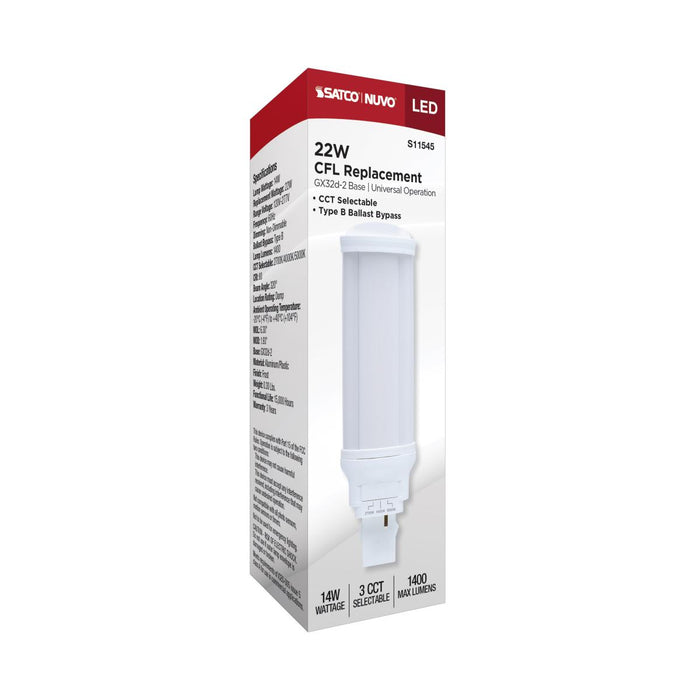 SATCO/NUVO 14W LED PL Bulb GX32d-2 Base CCT Selectable 2700K/4000K/5000K 1400Lm Non-Dimmable Frost (S11545)