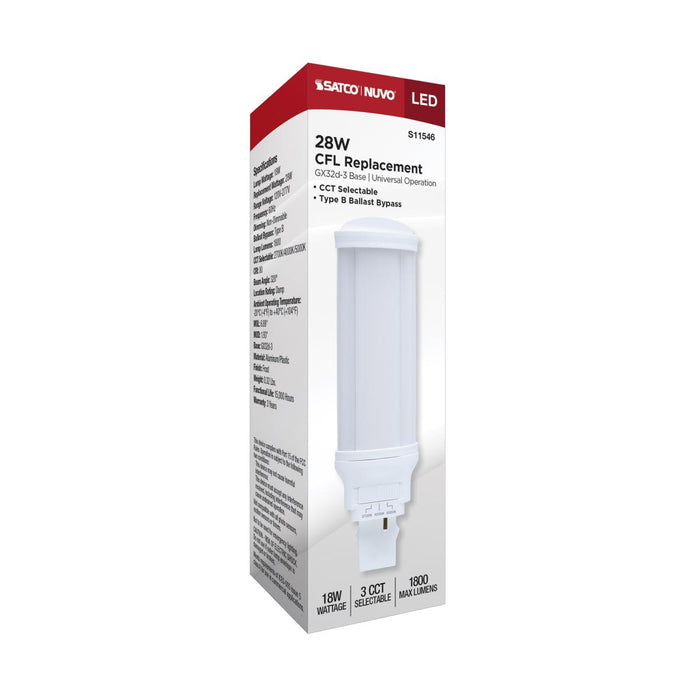 SATCO/NUVO 18W LED PL Bulb GX32d-3 Base CCT Selectable 2700K/4000K/5000K 1800Lm Non-Dimmable Frost (S11546)