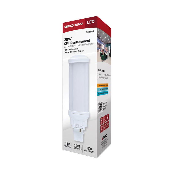 SATCO/NUVO 18W LED PL Bulb GX32d-3 Base CCT Selectable 2700K/4000K/5000K 1800Lm Non-Dimmable Frost (S11546)