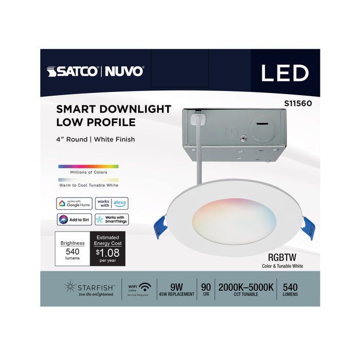 SATCO/NUVO 9W LED Direct Wire Low Profile Downlight 4 Inch Round Starfish IOT Tunable White And RGB 120V 90 CRI White Finish (S11560)