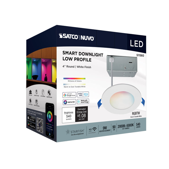 SATCO/NUVO 9W LED Direct Wire Low Profile Downlight 4 Inch Round Starfish IOT Tunable White And RGB 120V 90 CRI White Finish (S11560)