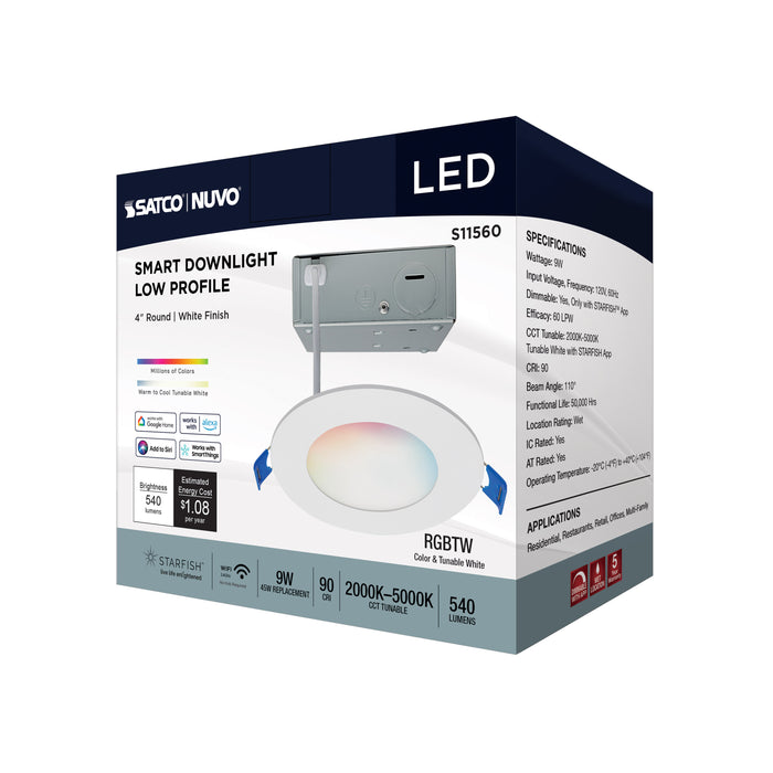 SATCO/NUVO 9W LED Direct Wire Low Profile Downlight 4 Inch Round Starfish IOT Tunable White And RGB 120V 90 CRI White Finish (S11560)