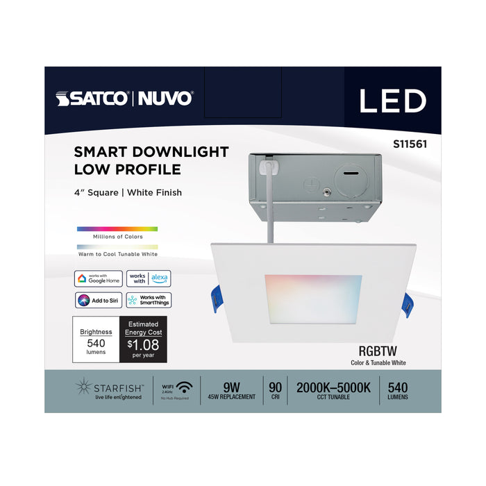 SATCO/NUVO 9W LED Direct Wire Low Profile Downlight 4 Inch Square Starfish IOT Tunable White And RGB 120V 90 CRI White Finish (S11561)