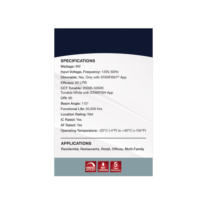 SATCO/NUVO 9W LED Direct Wire Low Profile Downlight 4 Inch Square Starfish IOT Tunable White And RGB 120V 90 CRI White Finish (S11561)