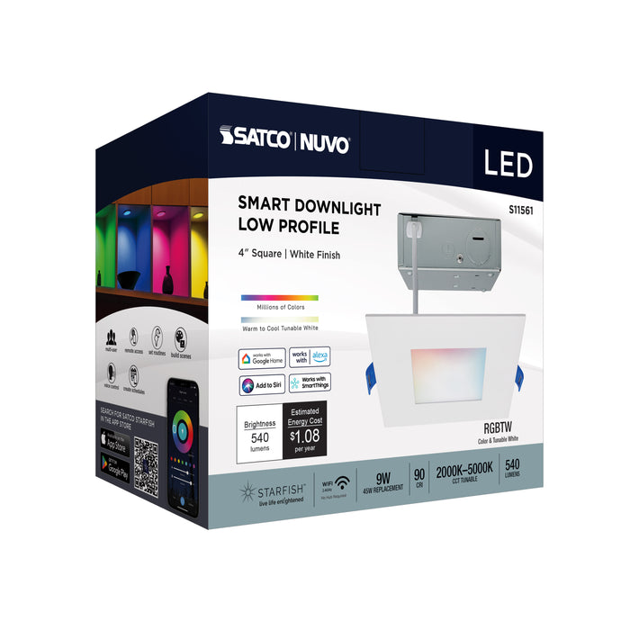 SATCO/NUVO 9W LED Direct Wire Low Profile Downlight 4 Inch Square Starfish IOT Tunable White And RGB 120V 90 CRI White Finish (S11561)