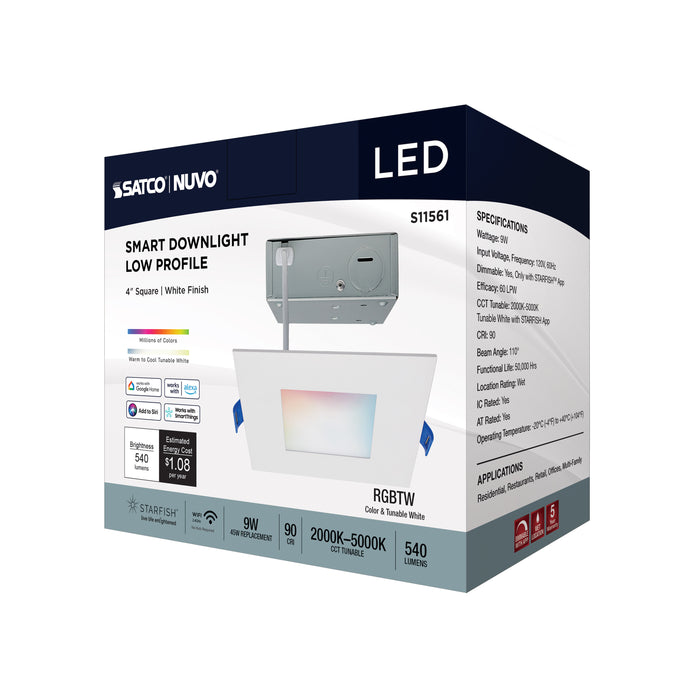 SATCO/NUVO 9W LED Direct Wire Low Profile Downlight 4 Inch Square Starfish IOT Tunable White And RGB 120V 90 CRI White Finish (S11561)