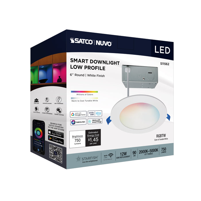 SATCO/NUVO 12W LED Direct Wire Low Profile Downlight 6 Inch Round Starfish IOT Tunable White And RGB 120V 90 CRI White Finish (S11562)