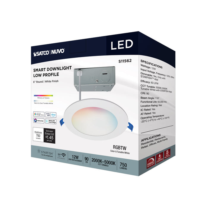 SATCO/NUVO 12W LED Direct Wire Low Profile Downlight 6 Inch Round Starfish IOT Tunable White And RGB 120V 90 CRI White Finish (S11562)