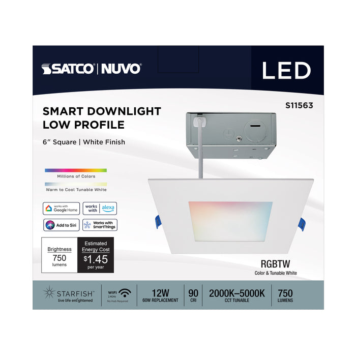 SATCO/NUVO 12W LED Direct Wire Low Profile Downlight 6 Inch Square Starfish IOT Tunable White And RGB 120V 90 CRI White Finish (S11563)