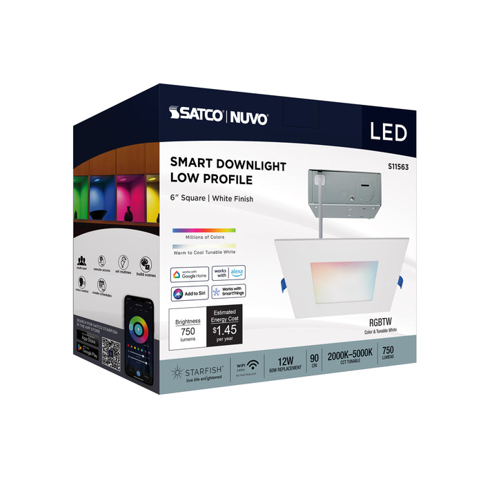 SATCO/NUVO 12W LED Direct Wire Low Profile Downlight 6 Inch Square Starfish IOT Tunable White And RGB 120V 90 CRI White Finish (S11563)