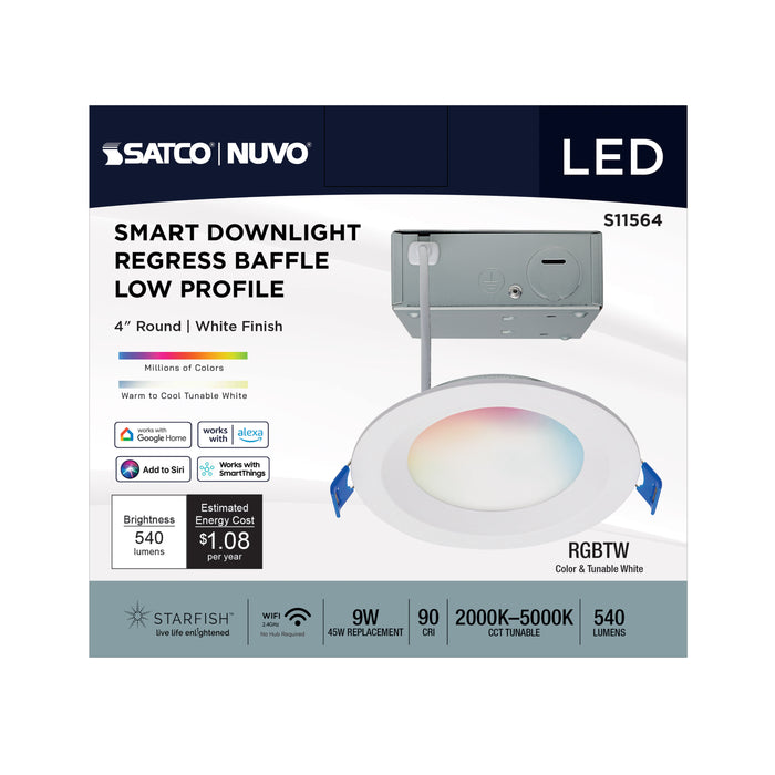 SATCO/NUVO 9W LED Direct Wire Low Profile Regress Baffle Downlight 4 Inch Round Starfish IOT Tunable White And RGB 120V 90 CRI White Finish (S11564)