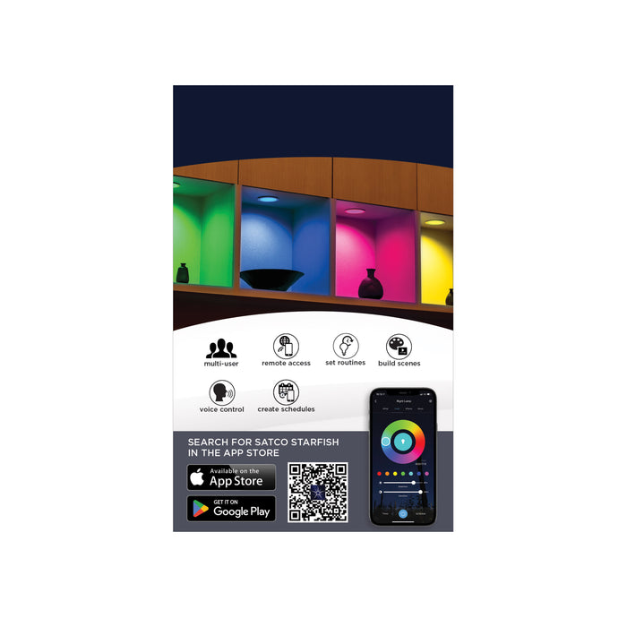 SATCO/NUVO 9W LED Direct Wire Low Profile Regress Baffle Downlight 4 Inch Round Starfish IOT Tunable White And RGB 120V 90 CRI White Finish (S11564)