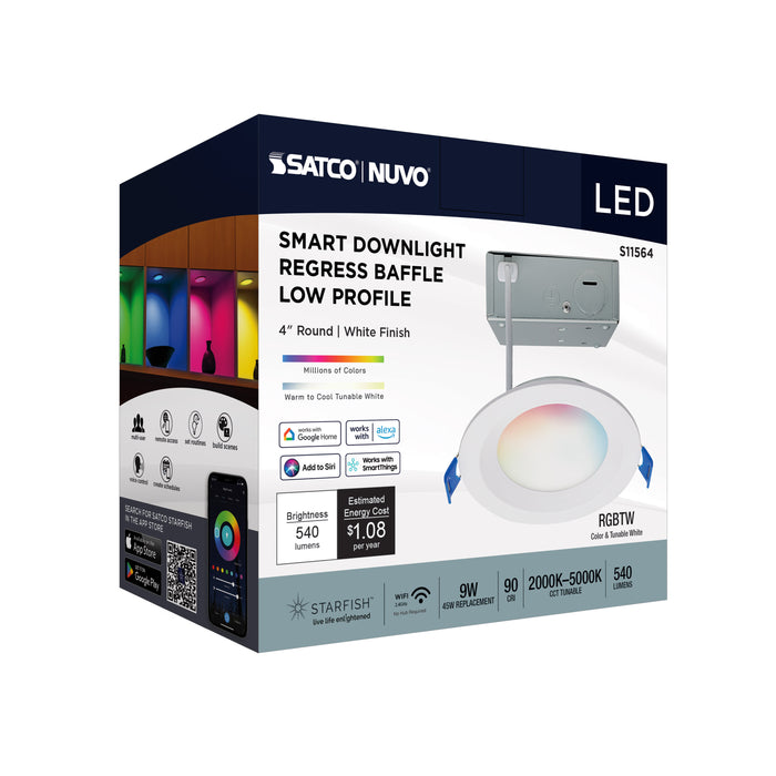 SATCO/NUVO 9W LED Direct Wire Low Profile Regress Baffle Downlight 4 Inch Round Starfish IOT Tunable White And RGB 120V 90 CRI White Finish (S11564)