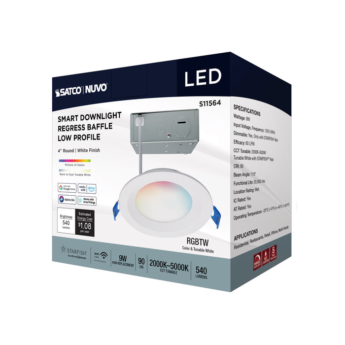 SATCO/NUVO 9W LED Direct Wire Low Profile Regress Baffle Downlight 4 Inch Round Starfish IOT Tunable White And RGB 120V 90 CRI White Finish (S11564)