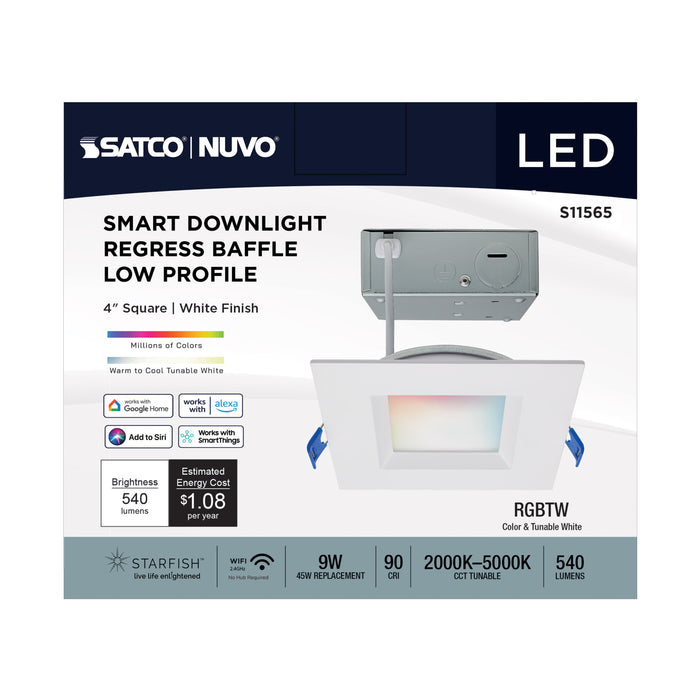 SATCO/NUVO 9W LED Direct Wire Low Profile Regress Baffle Downlight 4 Inch Square Starfish IOT Tunable White And RGB 120V 90 CRI White Finish (S11565)