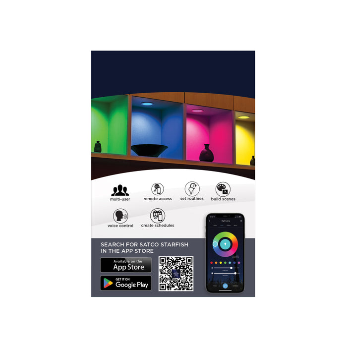 SATCO/NUVO 9W LED Direct Wire Low Profile Regress Baffle Downlight 4 Inch Square Starfish IOT Tunable White And RGB 120V 90 CRI White Finish (S11565)