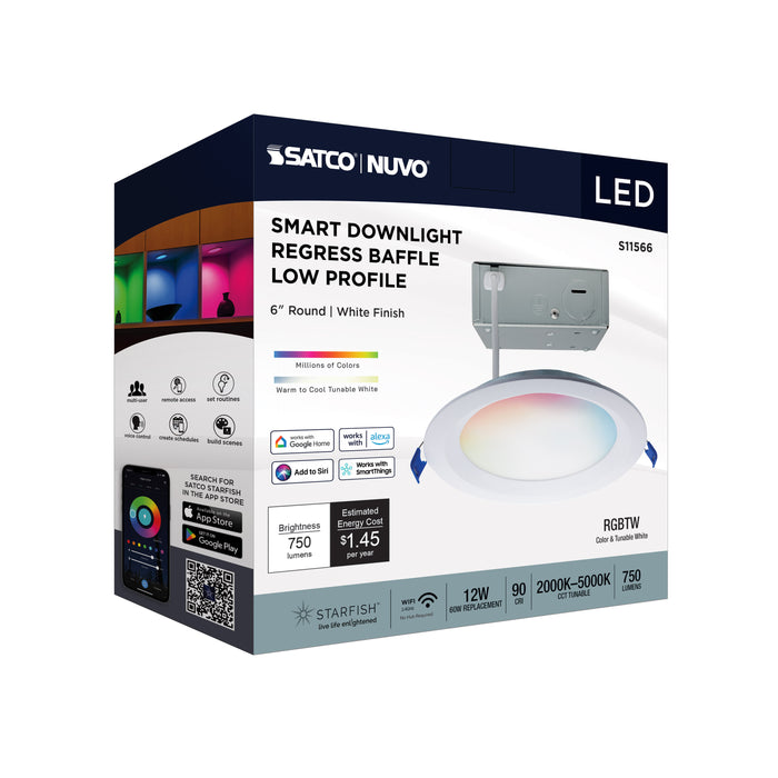 SATCO/NUVO 12W LED Direct Wire Low Profile Regress Baffle Downlight 6 Inch Round Starfish IOT Tunable White And RGB 120V 90 CRI White Finish (S11566)