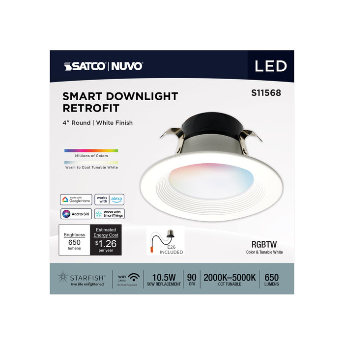 SATCO/NUVO 10.5W LED Retrofit Downlight 4 Inch Round Starfish IOT RGB/Tunable White 120V 90 CRI White Finish (S11568)