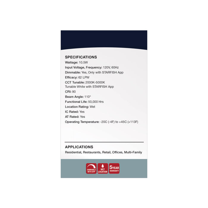 SATCO/NUVO 10.5W LED Retrofit Downlight 4 Inch Round Starfish IOT RGB/Tunable White 120V 90 CRI White Finish (S11568)